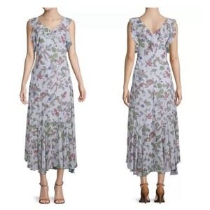 NANETTE LEPORE blue‎ Floral Hummingbird Midi Maxi Dress  women's Sz 2